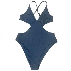 Cupshe Stylish Blue Cutout Monokini Ribbed Swimsuit Size L NWOT